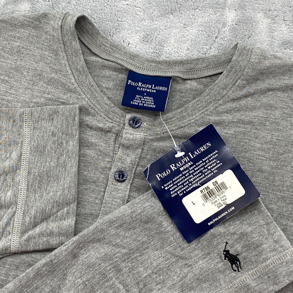 Polo Ralph Lauren Men Gray Modal Henley Long Sleeve Sleepwear Shirt Large NWT
